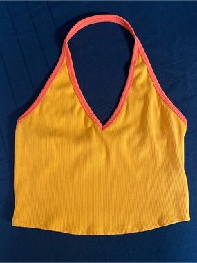 Wild Fable Orange Ribbed Halter Crop Top with Coral Trim